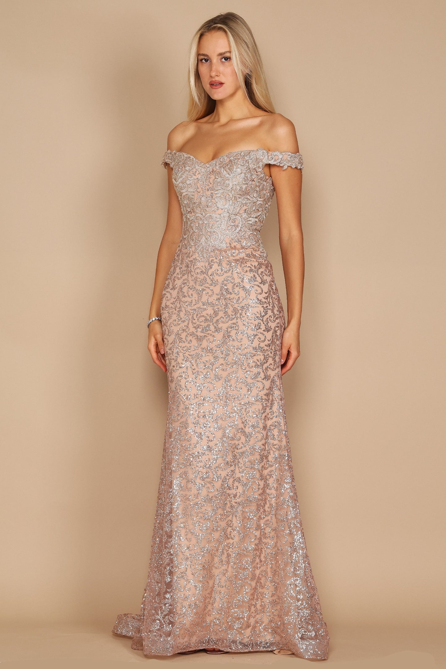 Dylan & Davids DD1232 Formal Mermaid Fitted Evening Dress Rose Gold