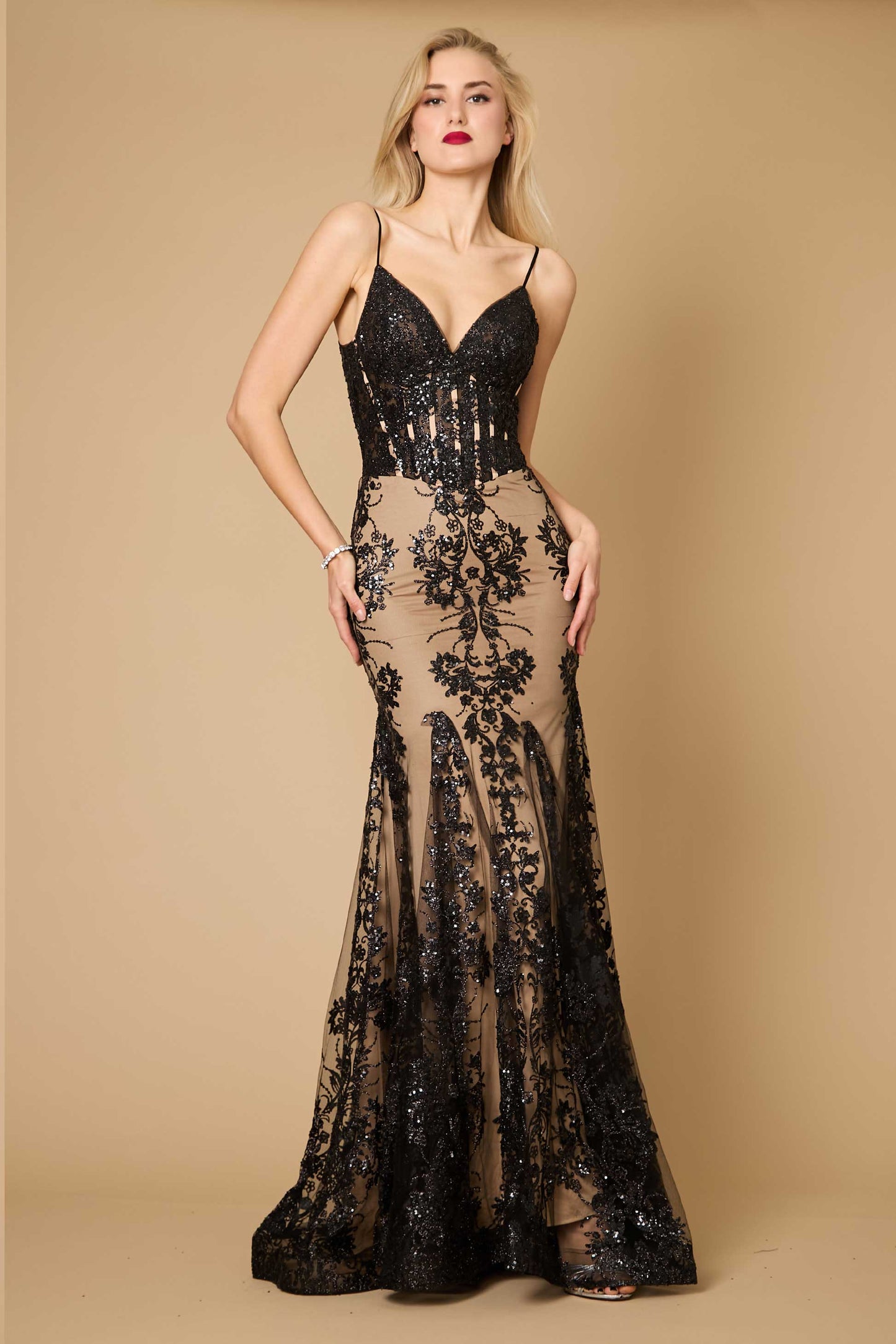 Dylan & Davids DD1238 Fitted Corset Long Formal Prom Dress
