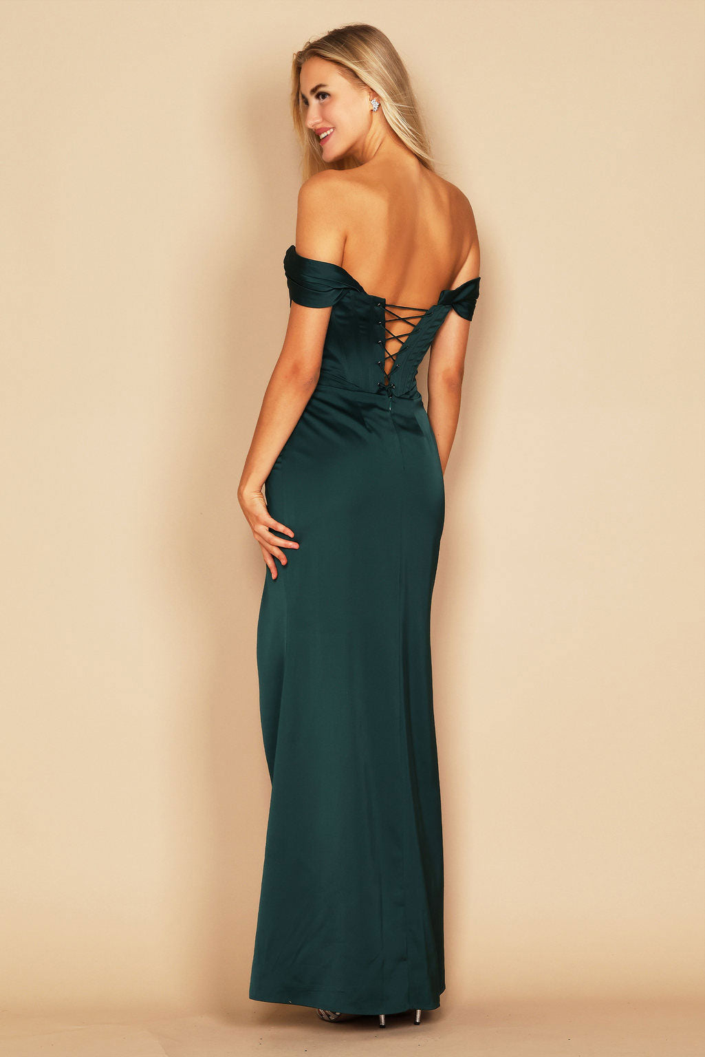 Dylan & Davids DD1249 Corset Satin Formal Evening Dress Emerald