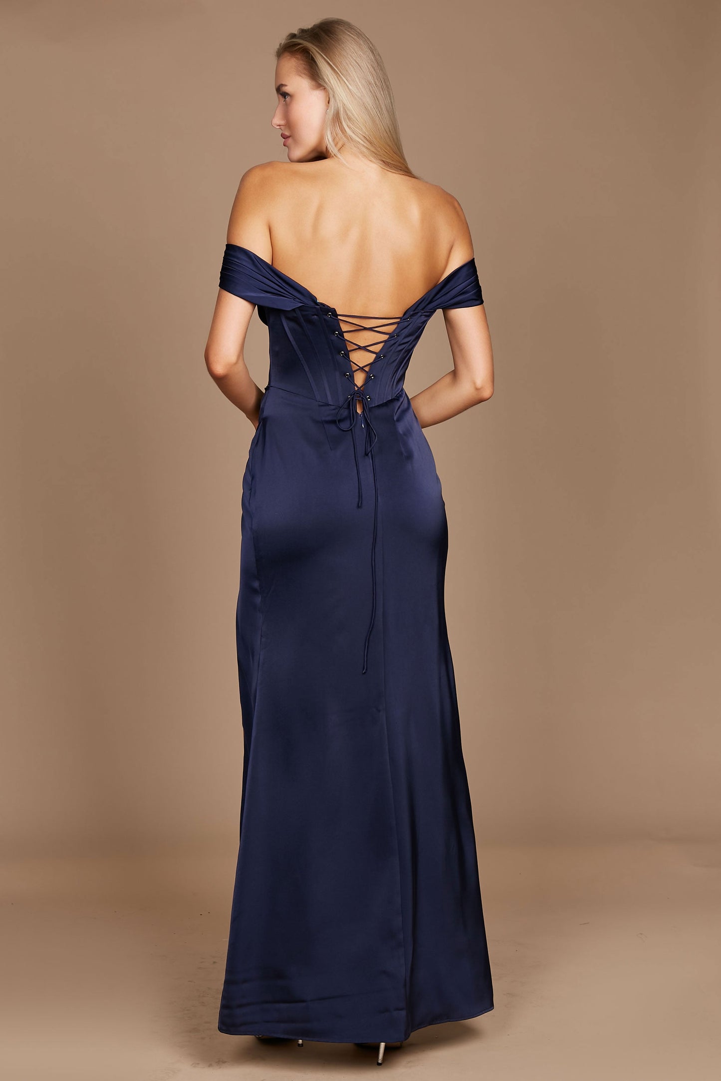 Dylan & Davids DD1249 Corset Satin Formal Evening Dress Navy