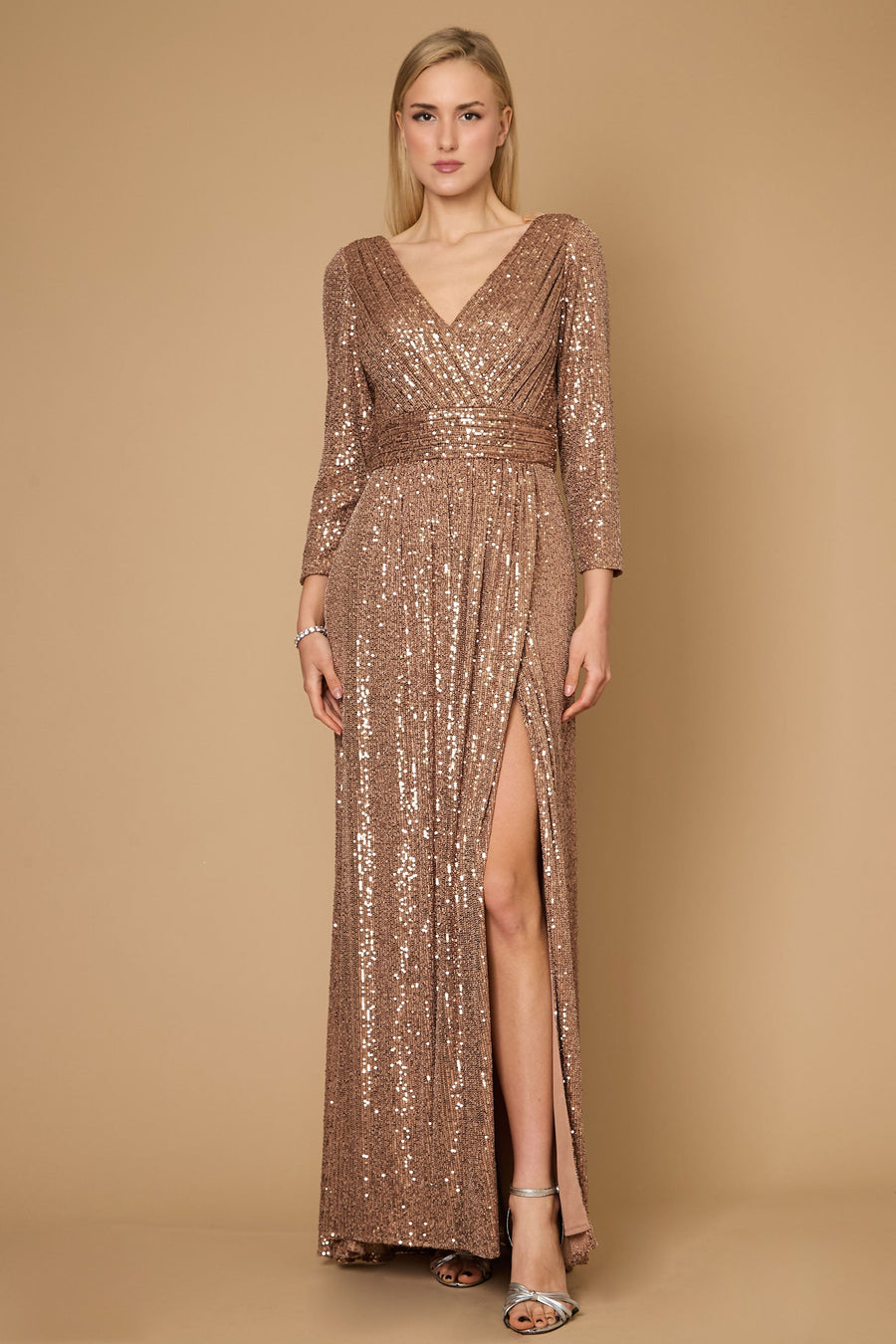 Dylan & Davids DD1257 Long Sleeve Sequin Formal Beaded Dress