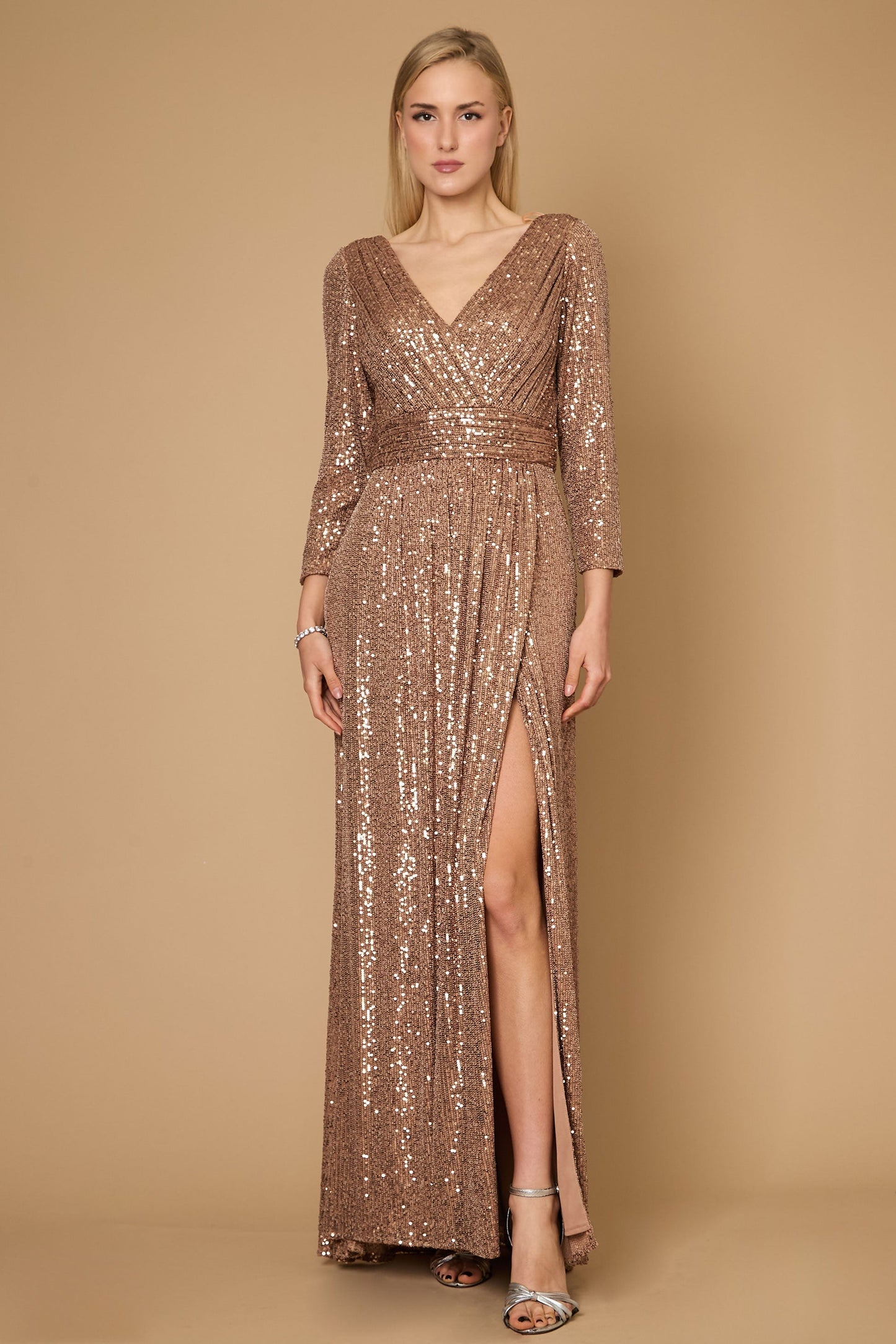 Dylan & Davids DD1257 Long Sleeve Sequin Formal Beaded Dress