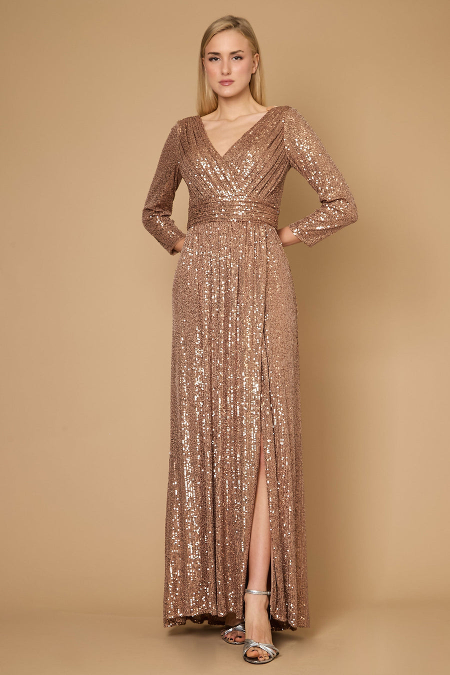 Dylan & Davids DD1257 Long Sleeve Sequin Formal Beaded Dress