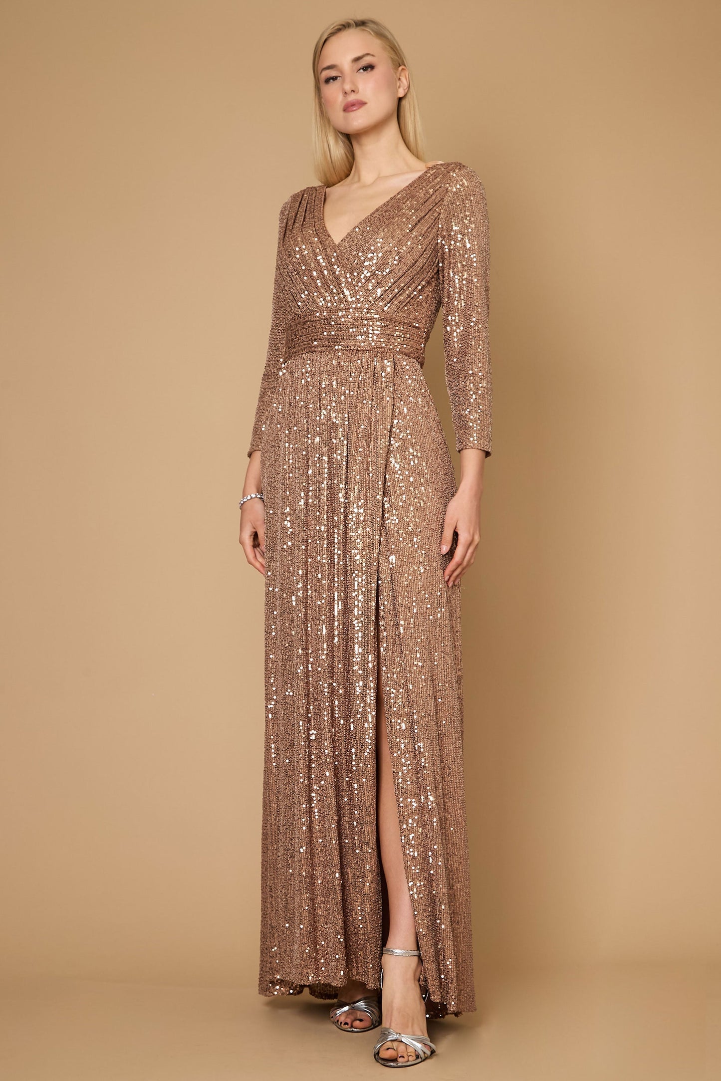 Dylan & Davids DD1257 Long Sleeve Sequin Formal Beaded Dress