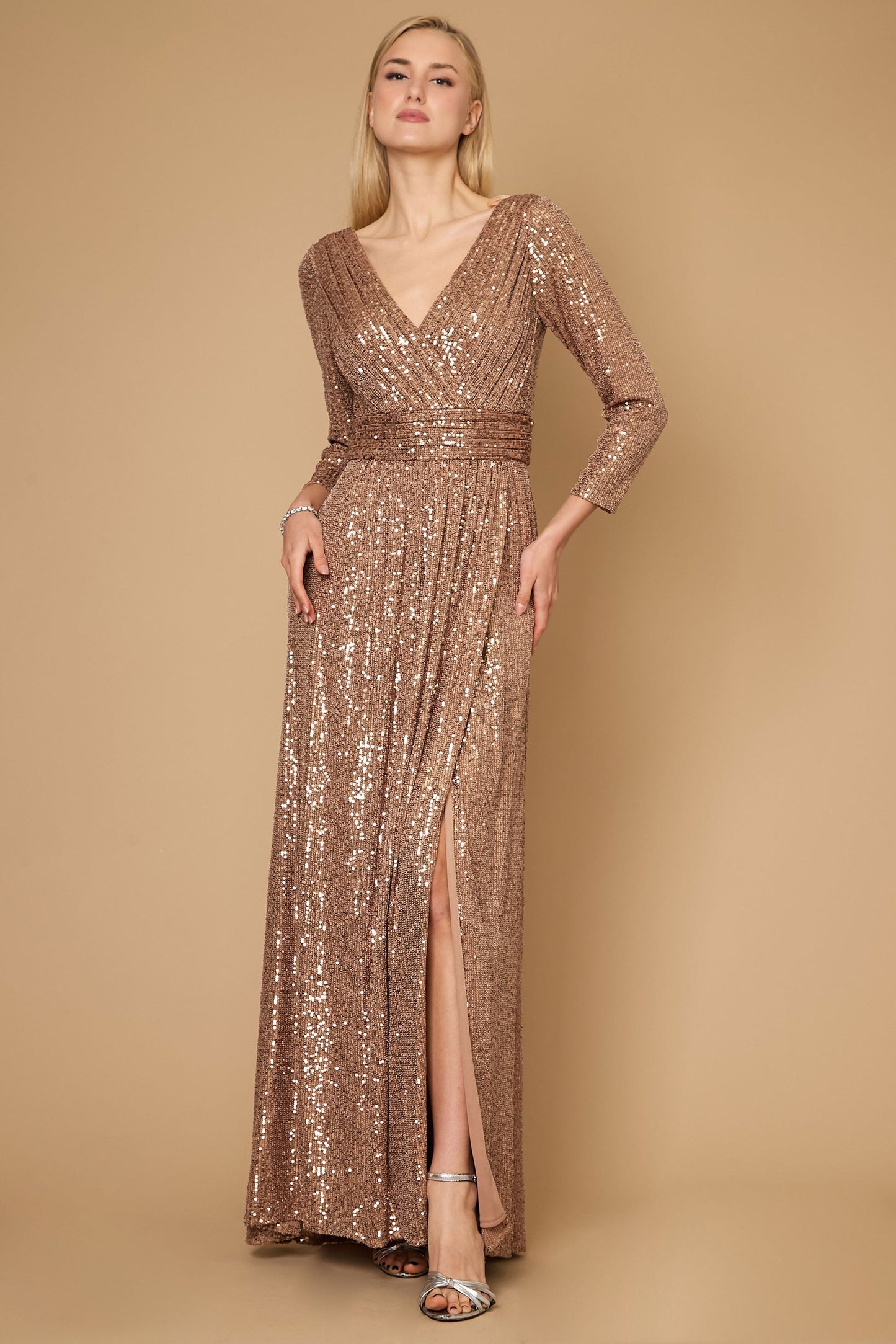 Dylan & Davids DD1257 Long Sleeve Sequin Formal Beaded Dress
