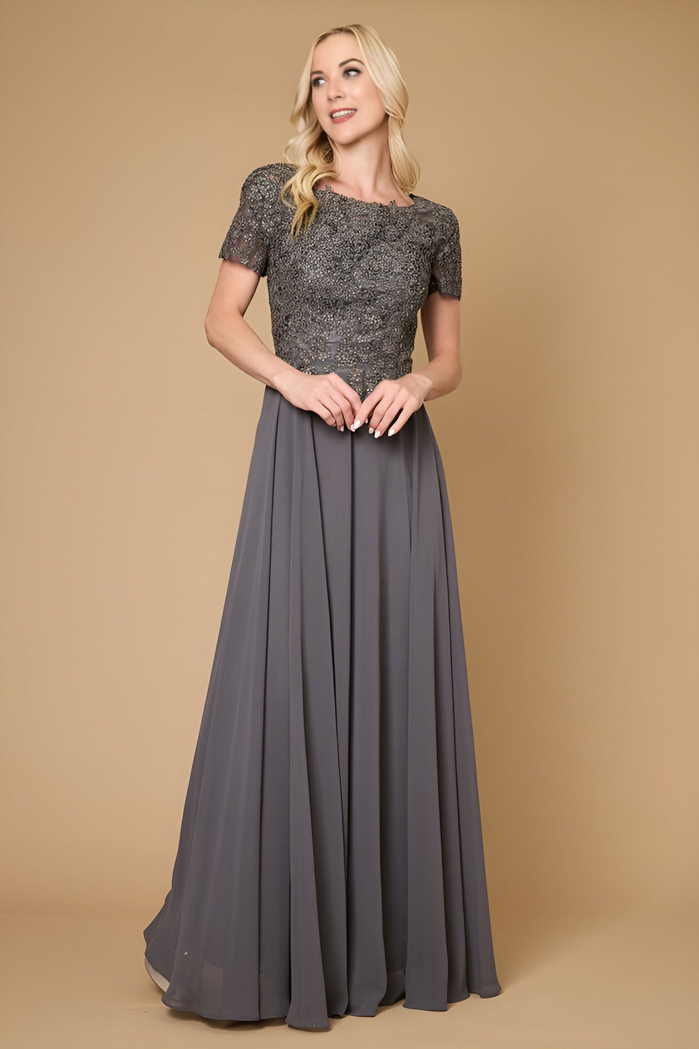 Mother of the Bride Dresses Short Sleeve Mother Of The Bride Evening Dress Charcoal