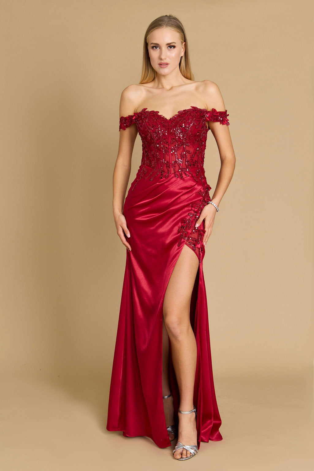 Dylan & Davids DD1286 Fitted Corset Off the Shoulder Formal Prom Dress Navy