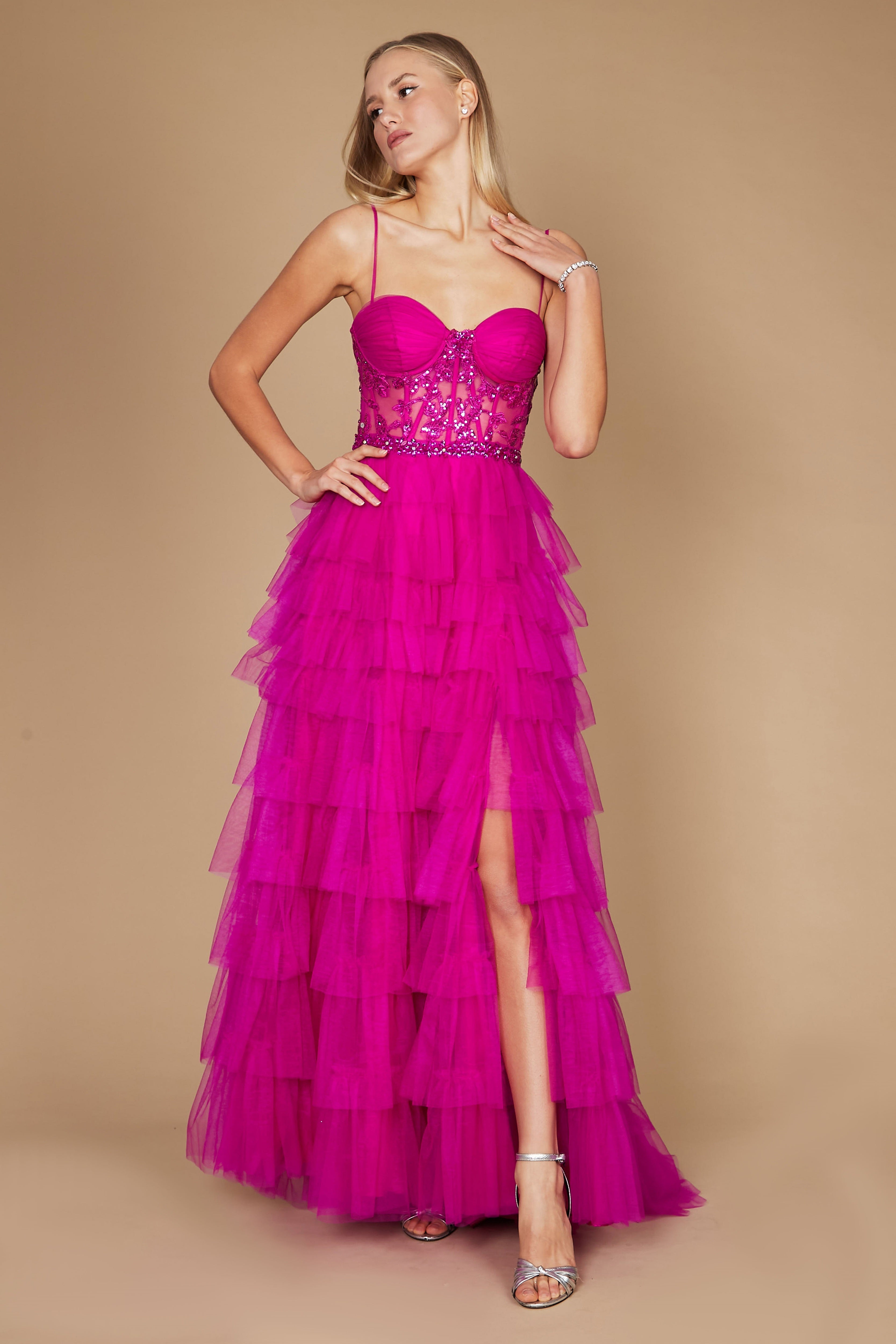 Kos Couture DD1315 Long Fuchsia Corset Prom Ball Gown