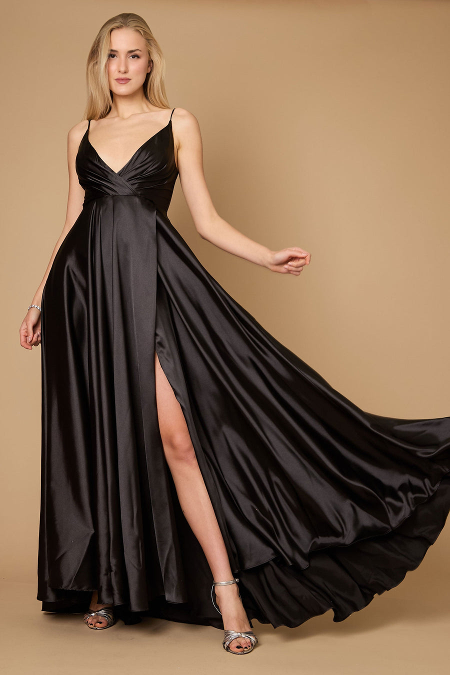 Dylan & Davids DD1318 Long Flowy Satin Formal Prom Party Dress