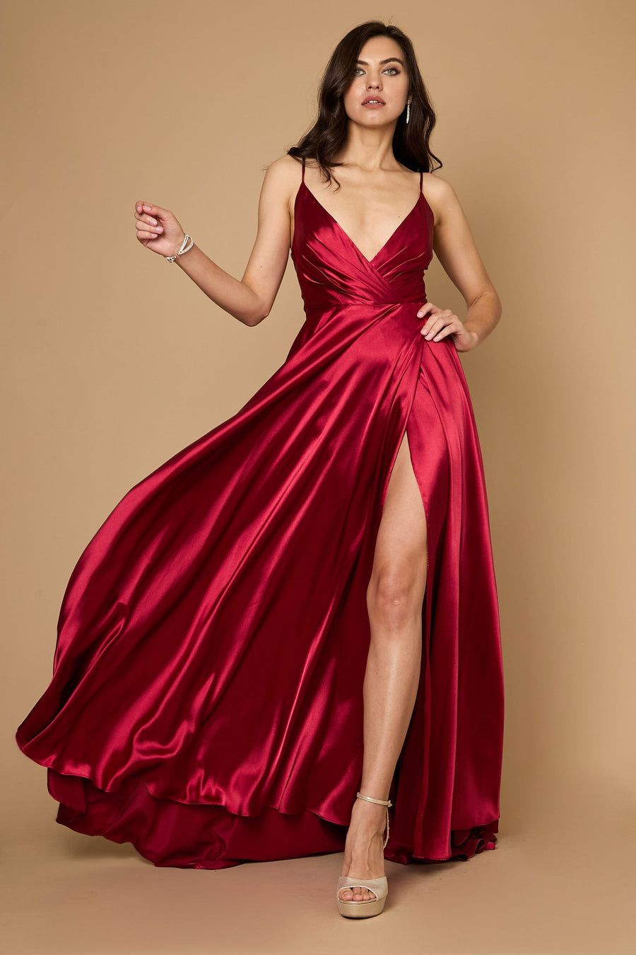 Dylan & Davids DD1318 Long Flowy Satin Formal Prom Party Dress
