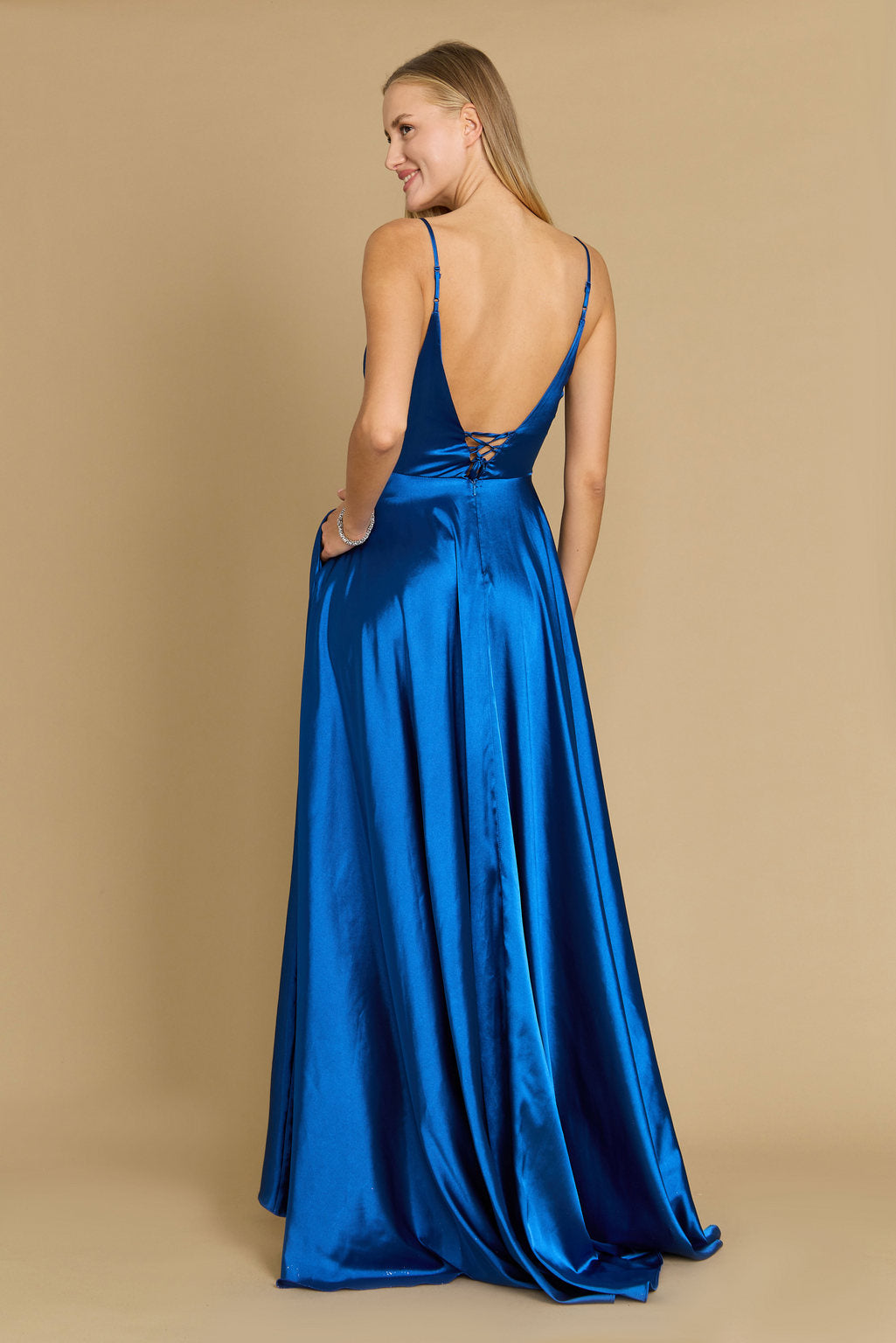 Dylan & Davids DD1318 Long Flowy Satin Formal Prom Party Dress