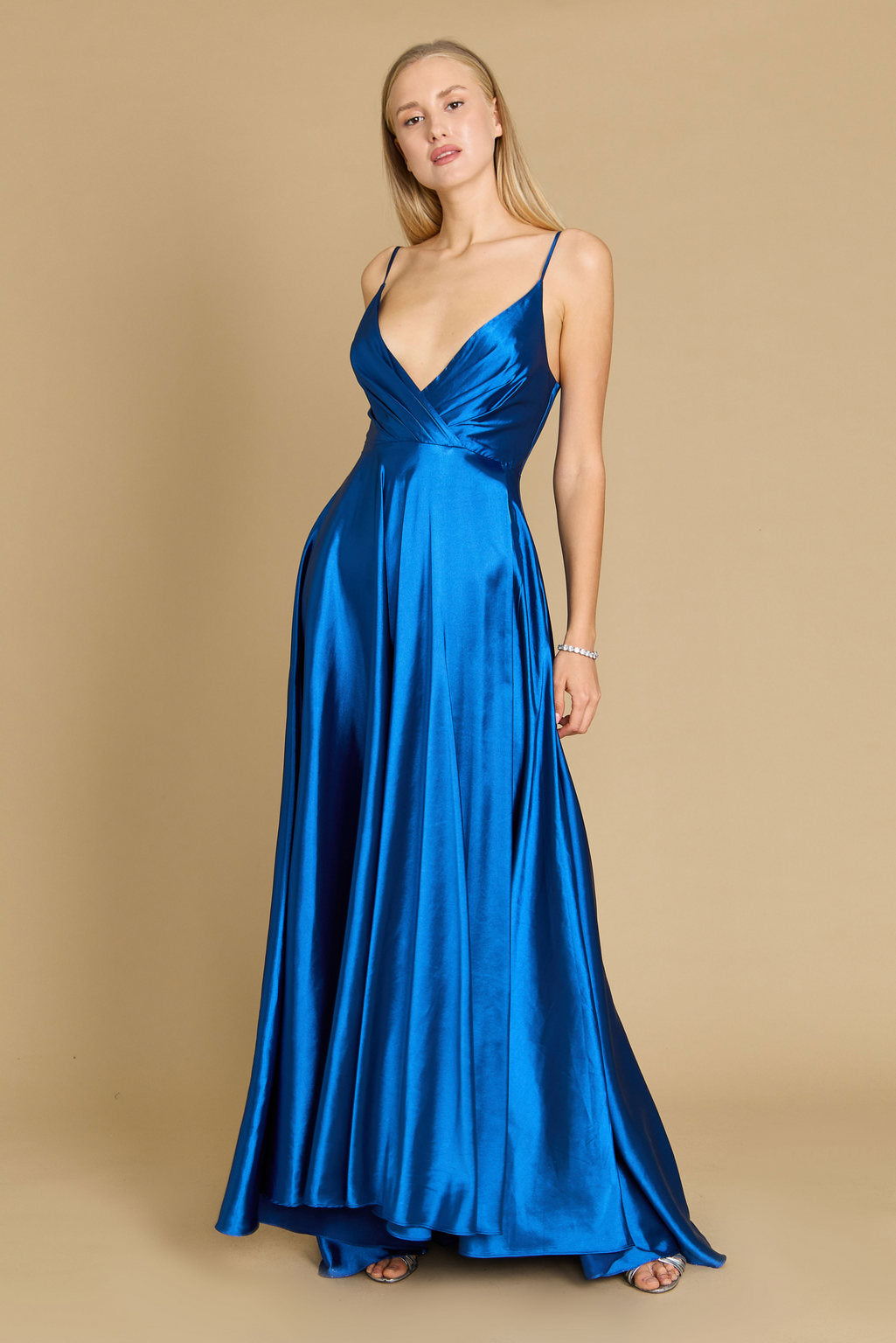 Dylan & Davids DD1318 Long Flowy Satin Formal Prom Party Dress