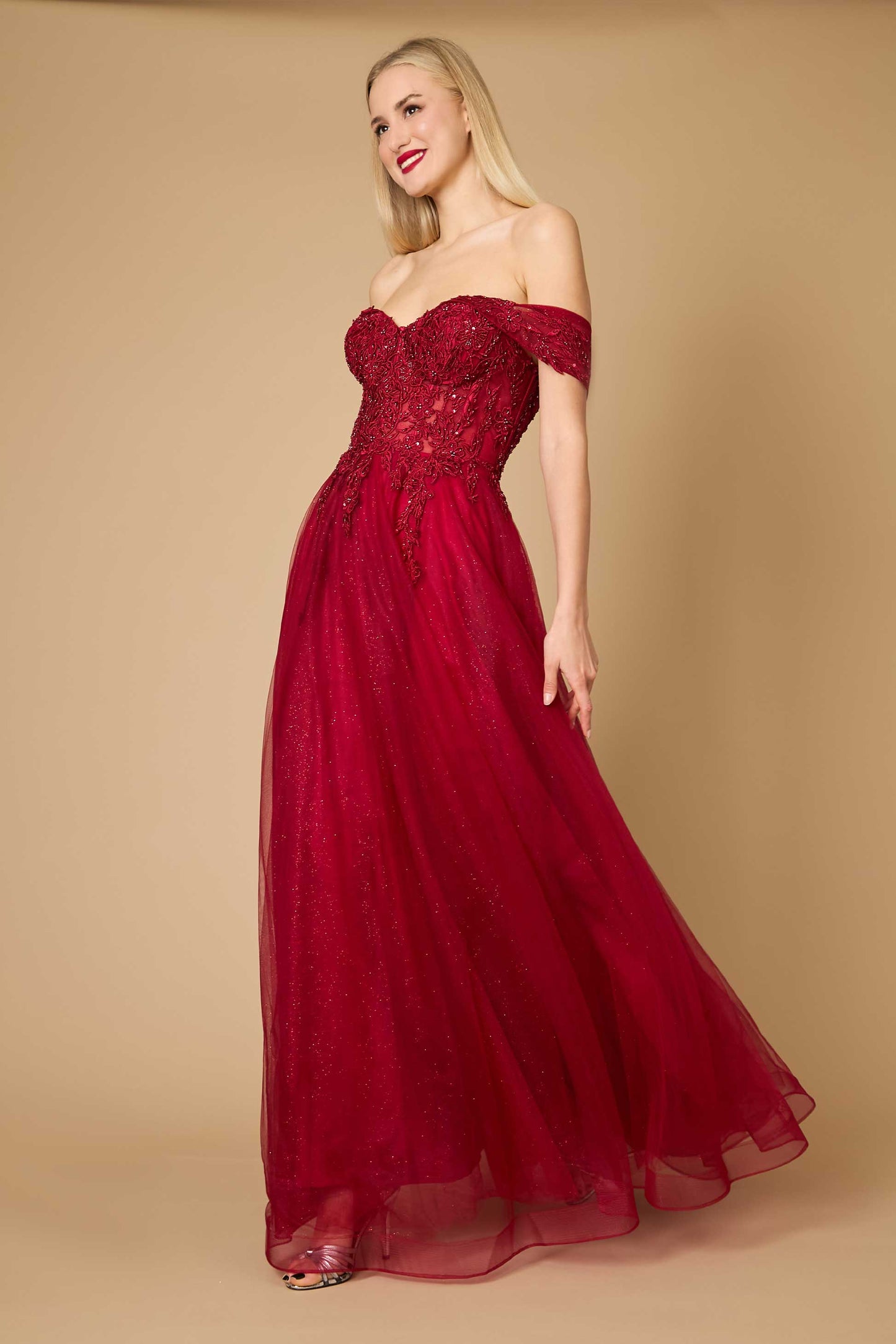 Kos Couture DD1333 Long Off Shoulder Corset Formal Dress Charcoal