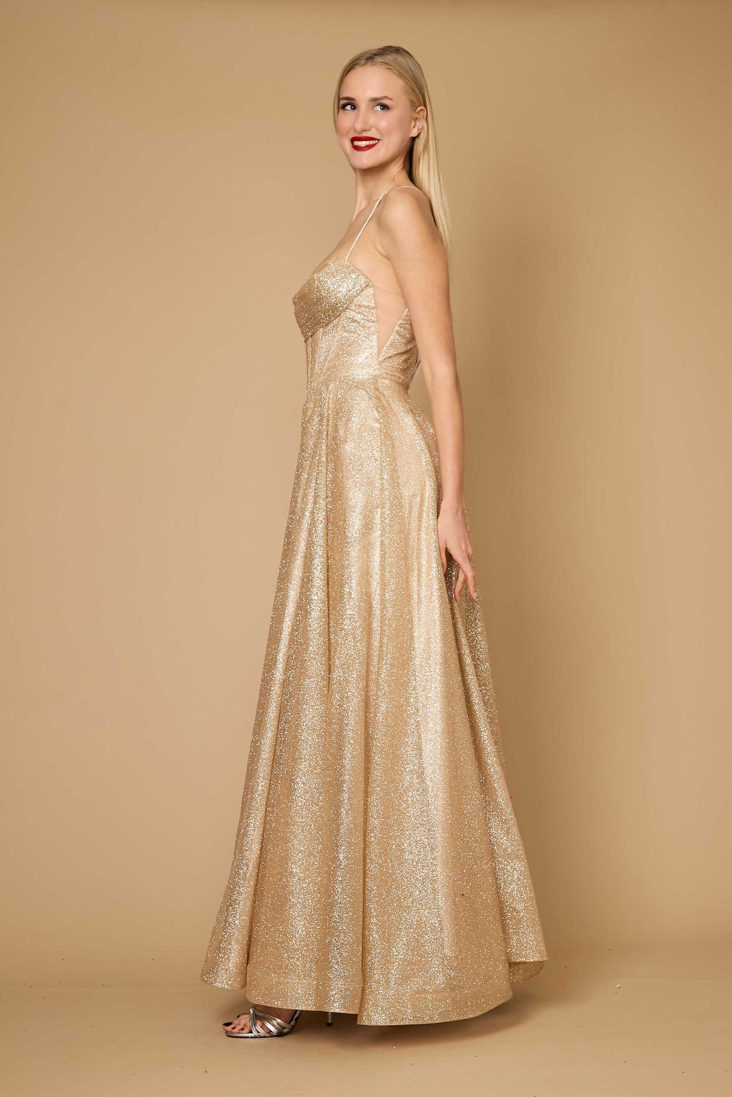 Dylan & Davids DD1336 Long Sparkling Cowl Corset Prom Dress