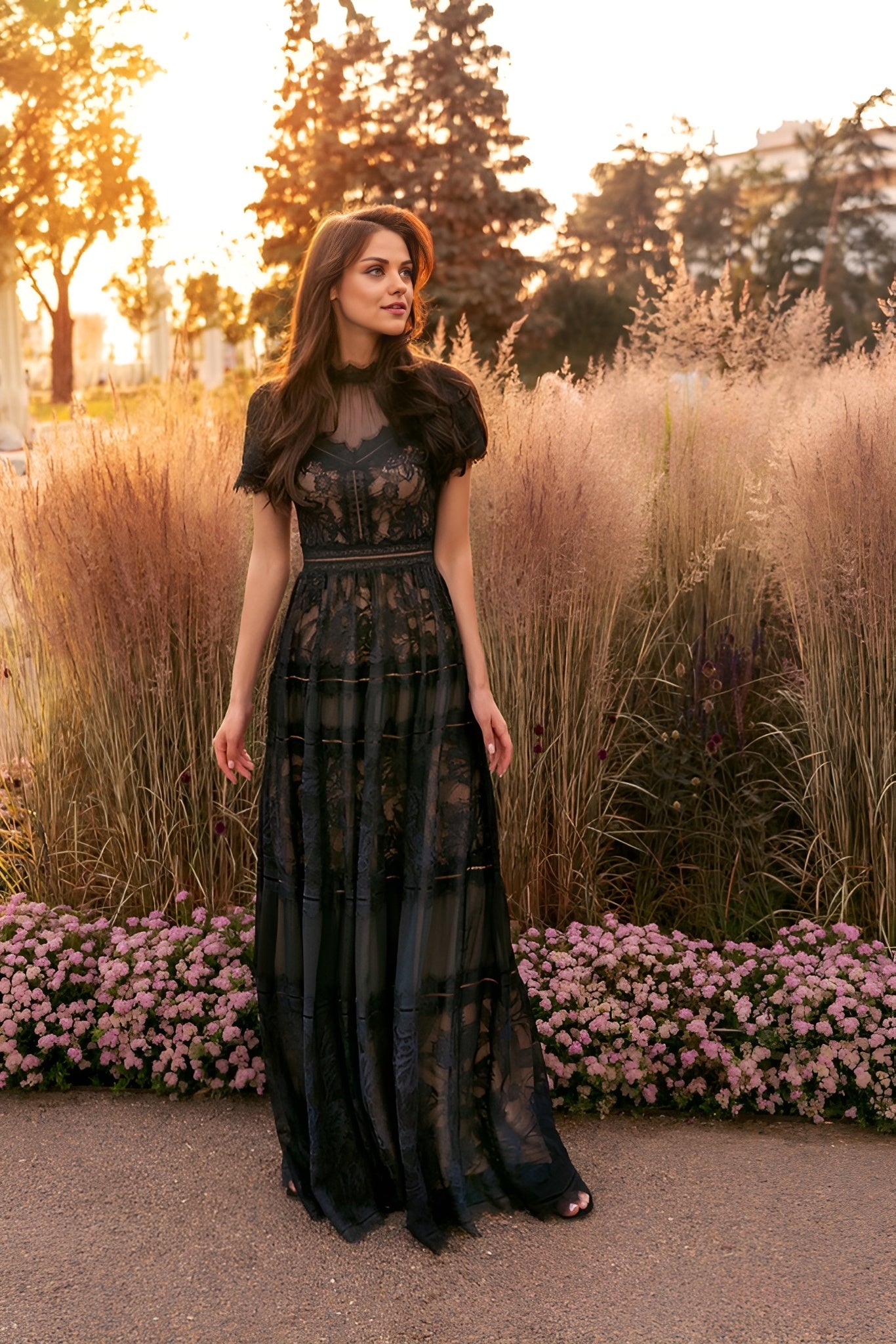 Dylan Davids DD1357 Long Lace Formal Black Evening Dress