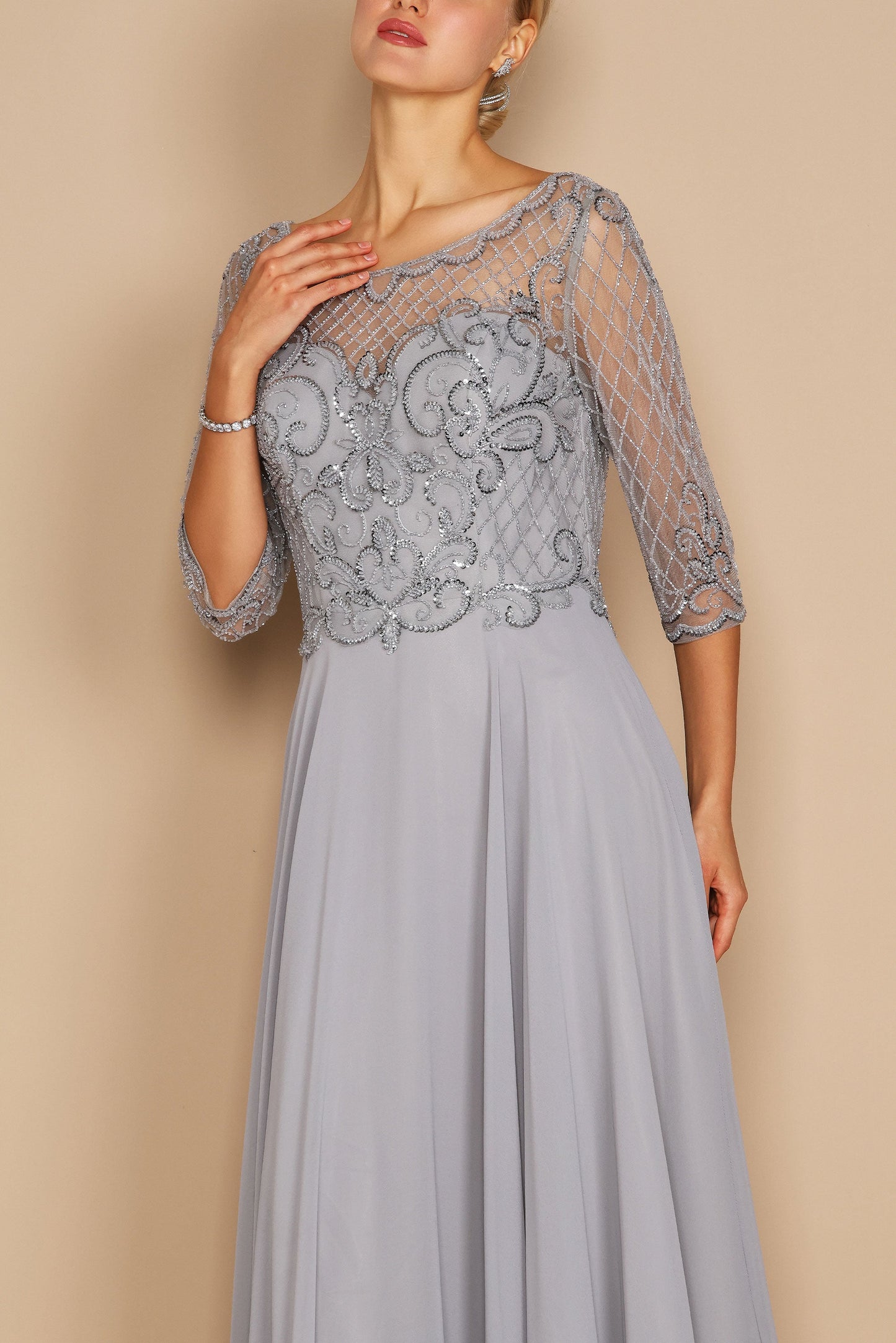 Dylan & Davids DD8919 Long Sleeve Hand Beaded Mother of The Bride Dress