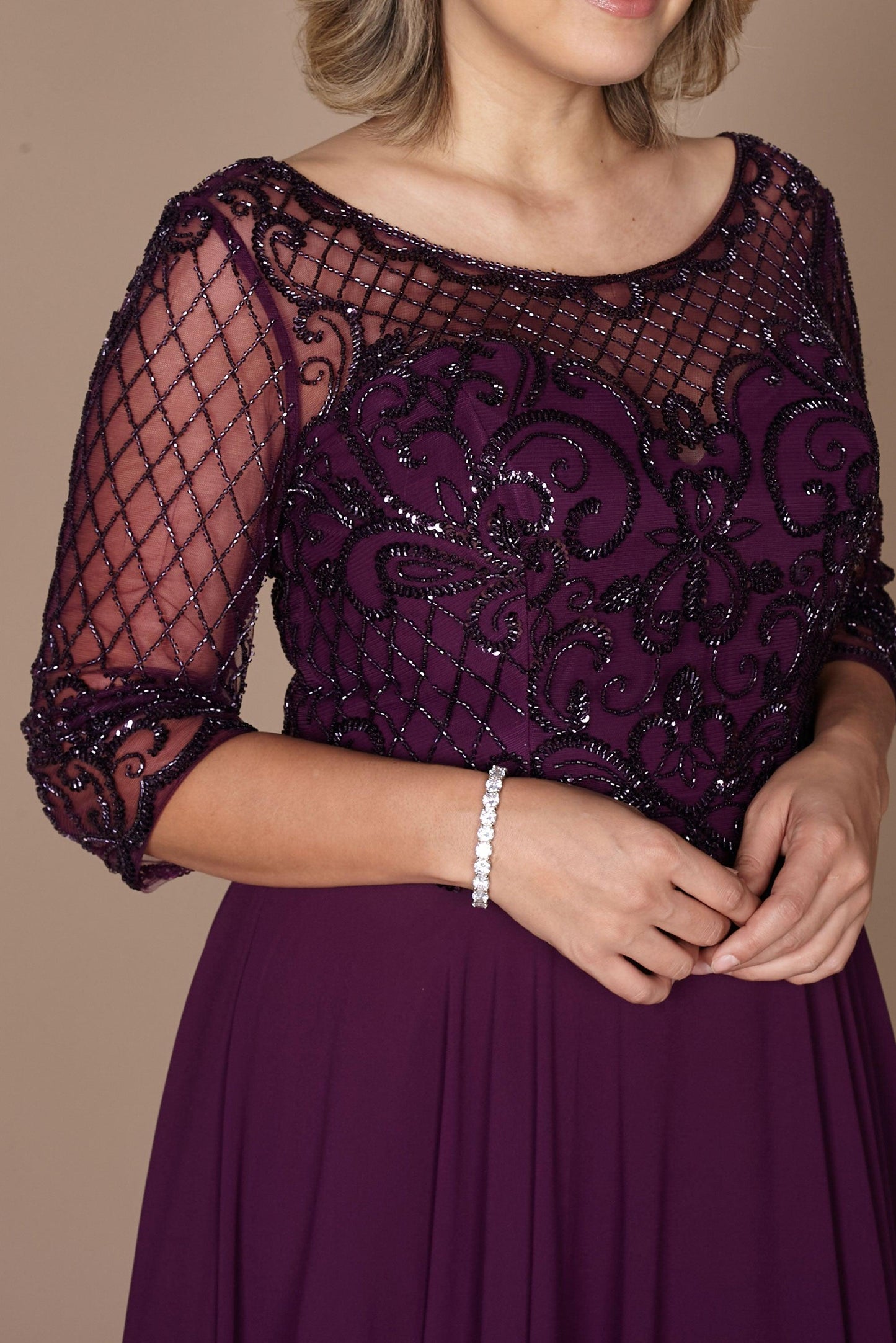 Dylan & Davids DD8919 Long Sleeve Hand Beaded Mother of The Bride Dress
