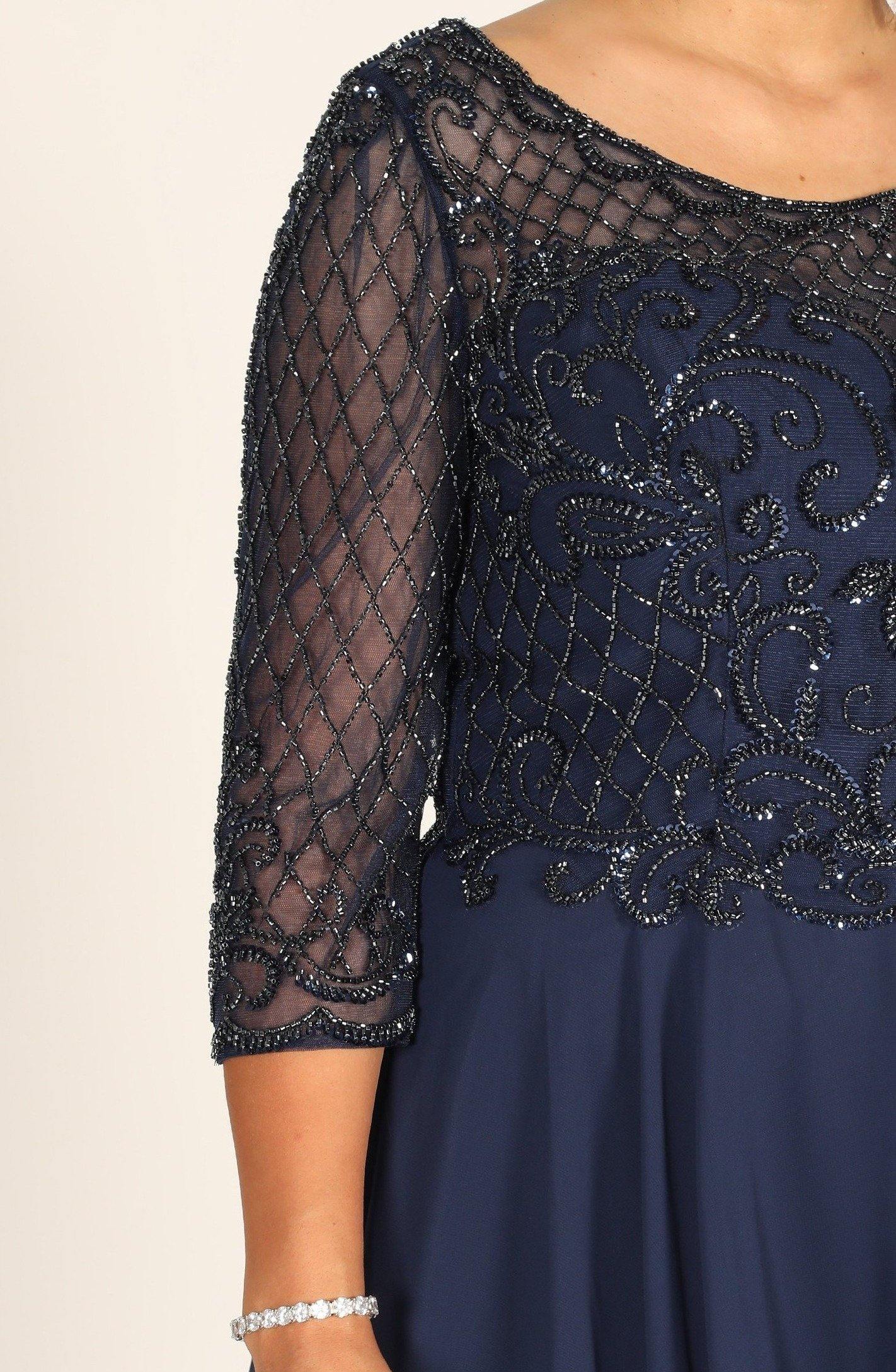 Dylan & Davids DD8919 Long Sleeve Hand Beaded Mother of The Bride Dress Navy