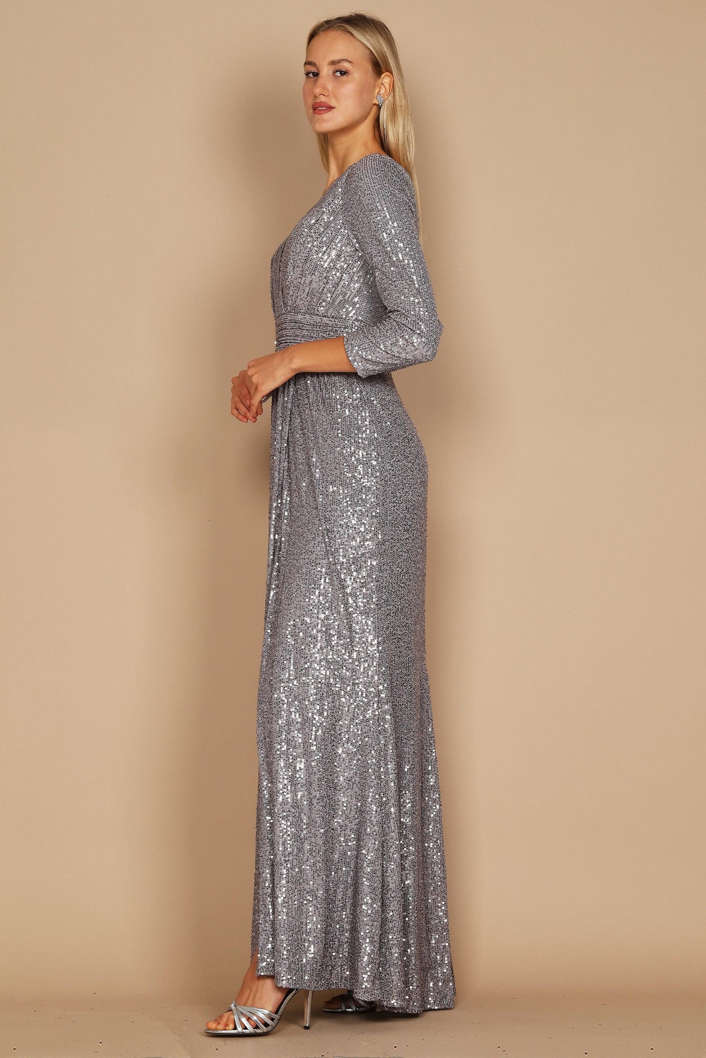 Dylan & Davids DD1257 Long Sleeve Sequin Formal Beaded Dress