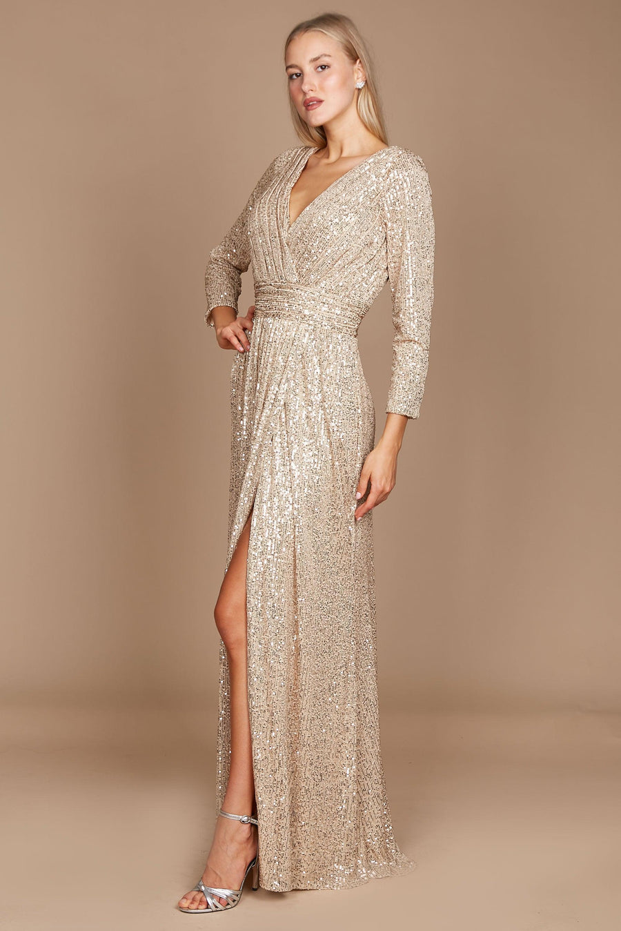 Dylan & Davids DD1257 Long Sleeve Sequin Formal Beaded Dress