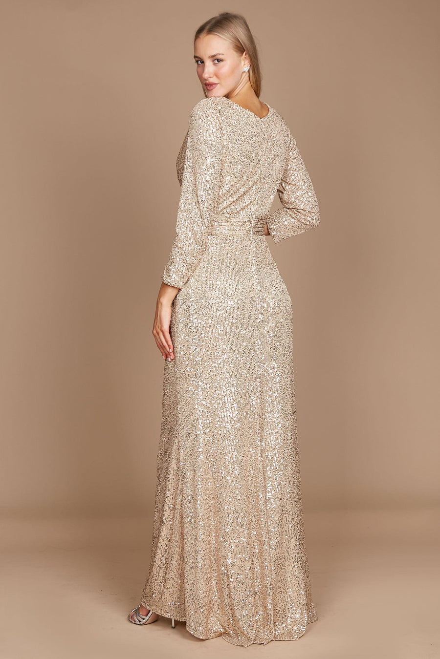 Dylan & Davids DD1257 Long Sleeve Sequin Formal Beaded Dress