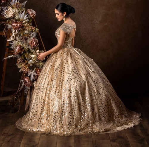 Kos Couture DD326 Long Quinceanera Dress Ball Gown Gold / XL