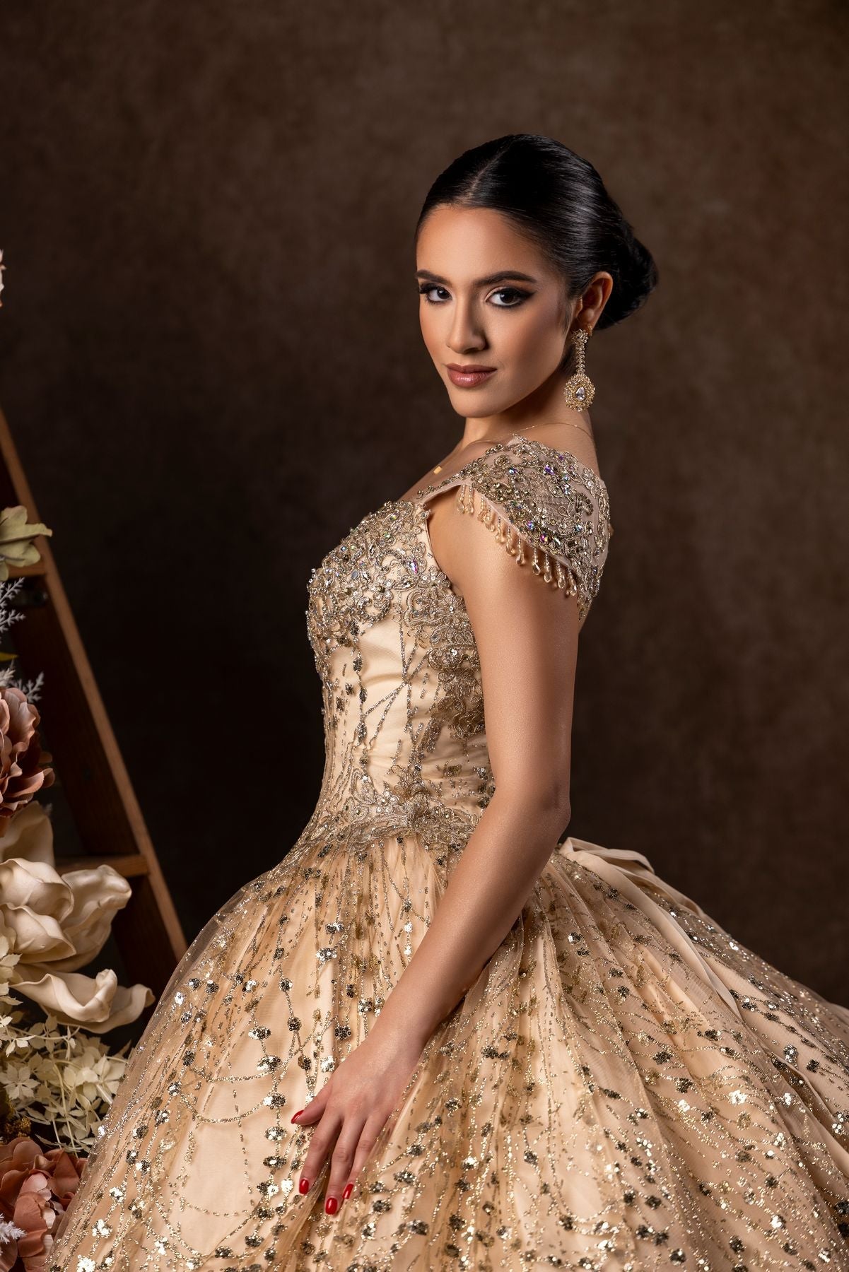 brown quince dress Off Shoulder Quinceanera by Ragazza EV10-610 5 / Nude/Black/Red giving you a versatile second look Alta Couture Quinceanera QS3129 Diane