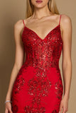 Prom Dresses Fitted Corset Long Formal Prom Dress Red