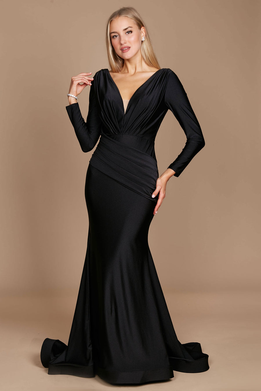 Dylan & Davids DD1240 Long Sleeve Formal Fitted Evening Dress Black