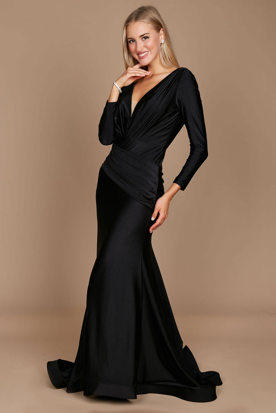 Dylan & Davids DD1240 Long Sleeve Formal Fitted Evening Dress Black