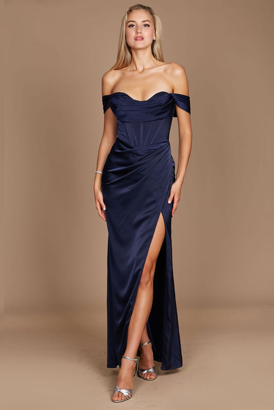 Dylan & Davids DD1249 Corset Satin Formal Evening Dress Navy