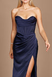 Formal Dresses Corset Satin Formal Evening Dress Navy