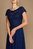 Mother of Bride Dresses Short Sleeve Formal Evening Dress Navy