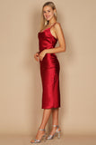 Cocktail Dresses Cowl Neck Satin Midi Formal Cocktail Dress Burgundy