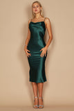 Cocktail Dresses Cowl Neck Satin Midi Formal Cocktail Dress Emerald Green