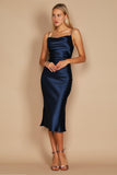 Cocktail Dresses Cowl Neck Satin Midi Formal Cocktail Dress Navy