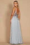 Prom Dresses Long Formal Pleaded Evening Dress Silver