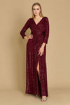 Dylan & Davids DD1257 Long Sleeve Sequin Formal Hand Beaded Dress Burgundy