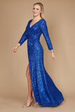 Formal Dresses Long Sleeve Sequin Formal Beaded Dress Royal Blue