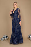 Formal Dresses Long Sleeve Formal Dress Evening Gown Navy