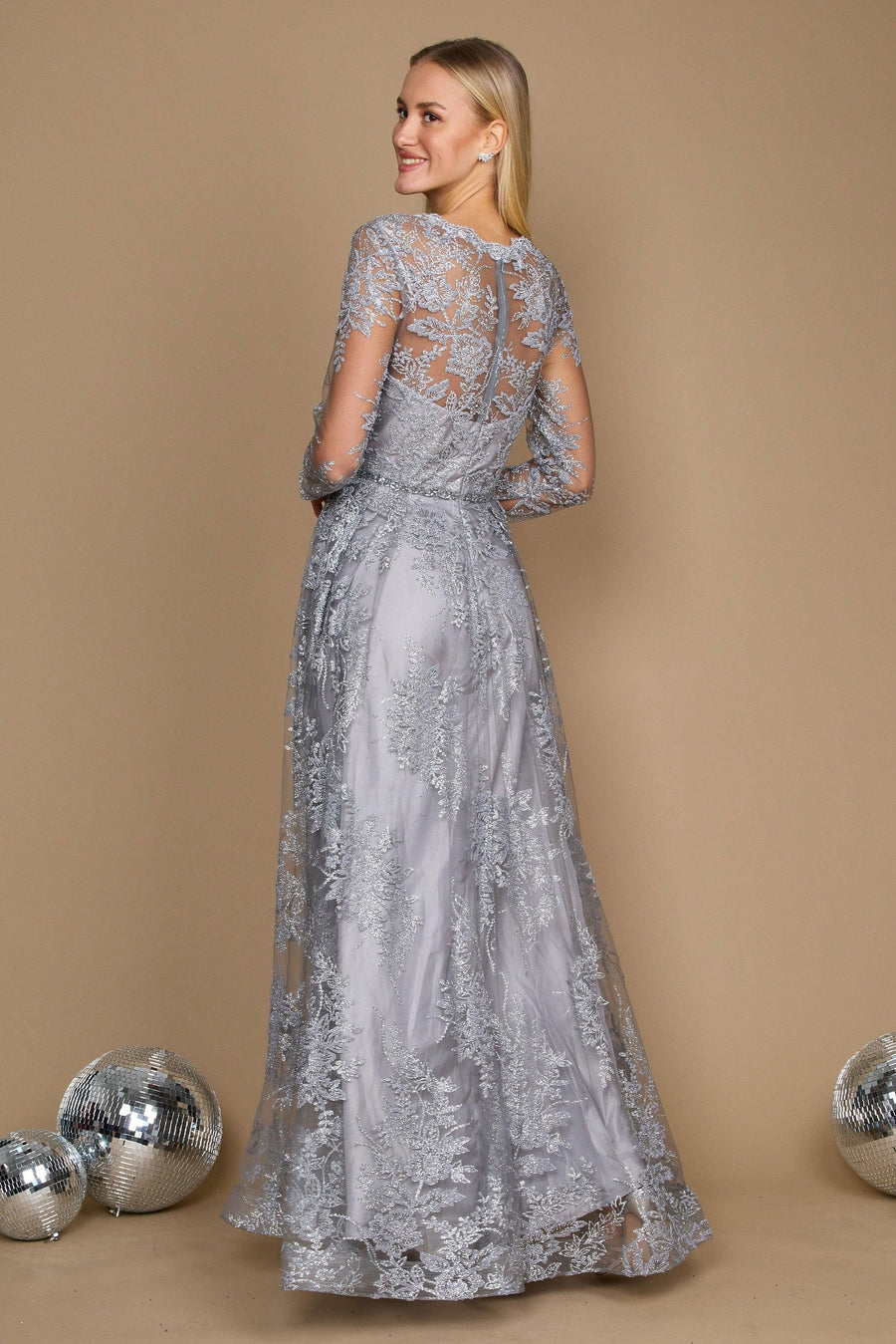 Formal Dresses Long Sleeve Formal Dress Evening Gown Silver