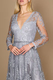 Formal Dresses Long Sleeve Formal Dress Evening Gown Silver