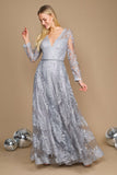 Formal Dresses Long Sleeve Formal Dress Evening Gown Silver