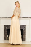 Mother of the Bride Dresses Long Sleeve Chiffon Formal Evening Dress Gold