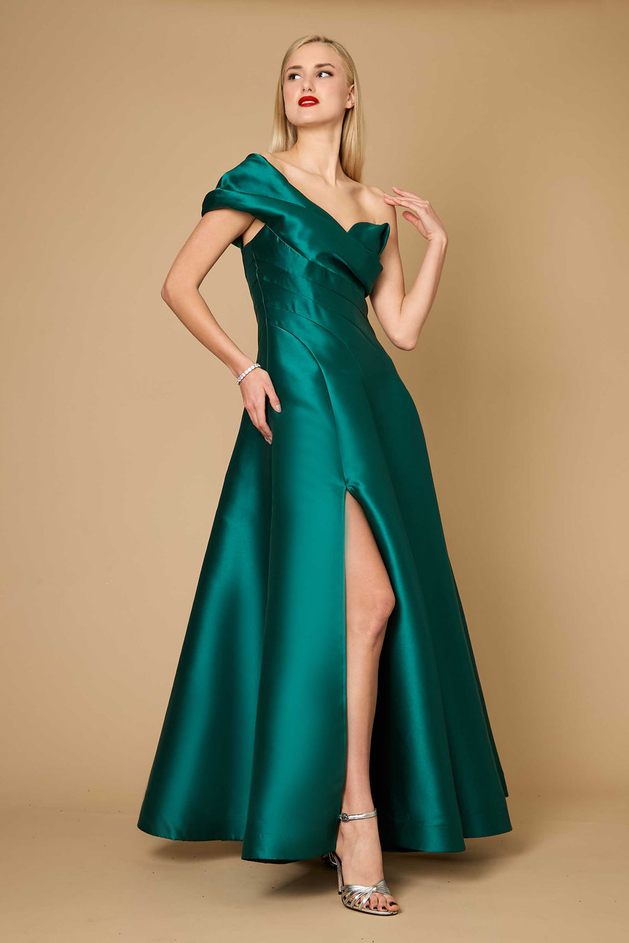 Dylan & Davids DD1277 One Shoulder Long Formal Ball Gown Evening Dress Emerald Green