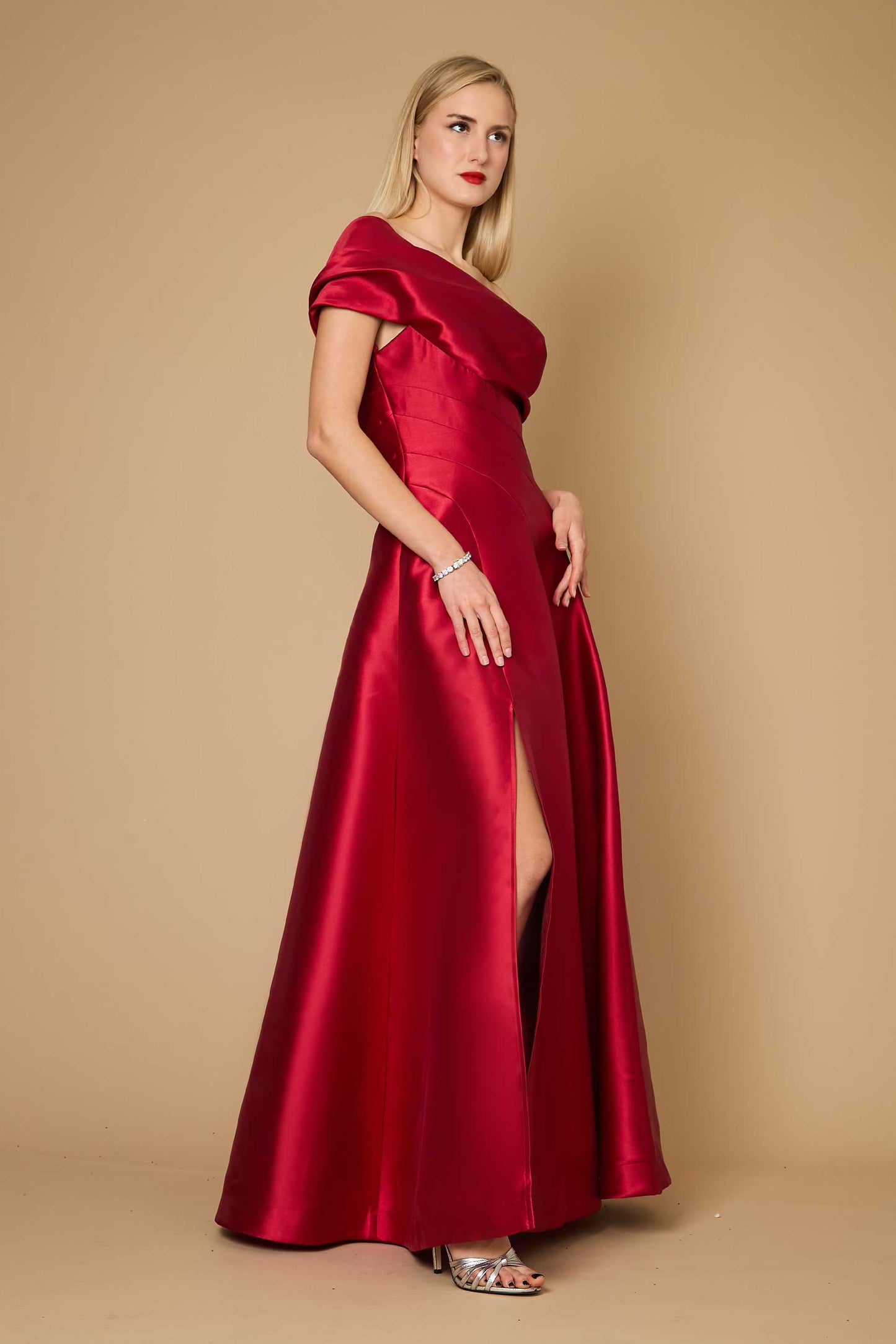 Dylan & Davids DD1277 One Shoulder Long Formal Ball Gown Evening Dress Burgundy