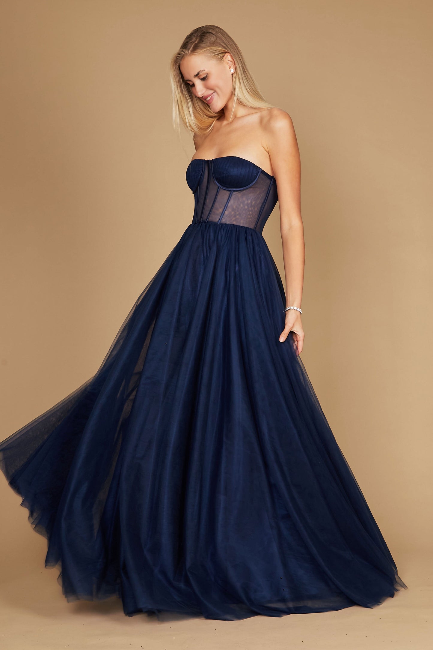 Dylan & Davids DD1284 Corset Prom Party Dress Formal Ball Gown Navy