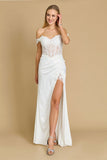 Wedding Dresses Long Off Shoulder Fitted Corset Wedding Dress Ivory