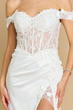 Wedding Dresses Long Off Shoulder Fitted Corset Wedding Dress Ivory