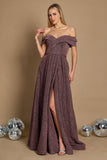 Prom Dresses Long Off Shoulder Glitter Prom Dress Eggplant